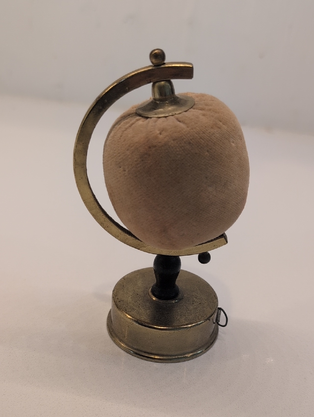 Vintage Globe Pin Cushion in Beige and Brass